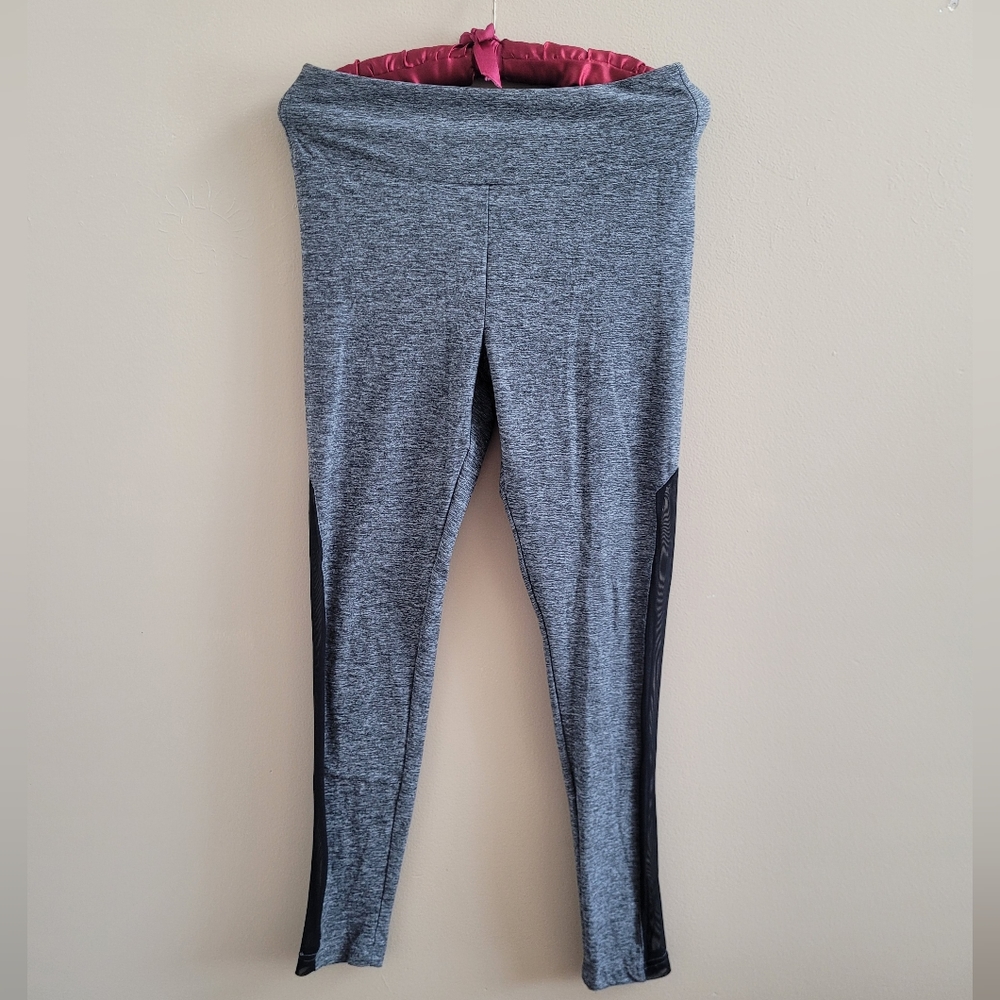 No Boundaries | Leggings Yoga Pants Running Gym Gray Black Mesh Med